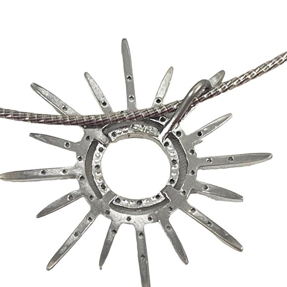 Silver Sunburst Necklace 925 FAS With Rhinestones Pendant Dainty Chain Adjustabl - Picture 4 of 7